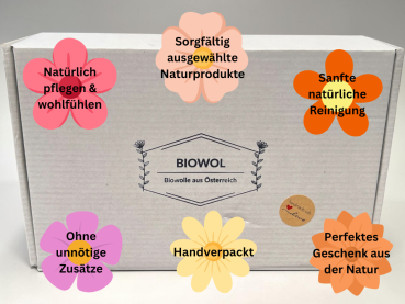 Preview: Beauty Geschenkset – natürliche & nachhaltige Pflege mit Bio-Heilwolle, Seife, Lippenpflege & Konjac Schwamm