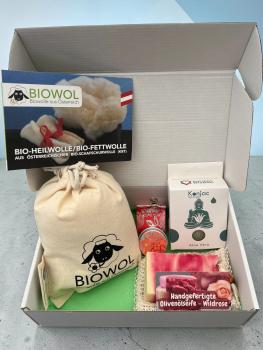 Preview: Beauty Geschenkset – natürliche & nachhaltige Pflege mit Bio-Heilwolle, Seife, Lippenpflege & Konjac Schwamm