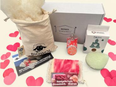 Beauty Geschenkset – natürliche & nachhaltige Pflege mit Bio-Heilwolle, Seife, Lippenpflege & Konjac Schwamm