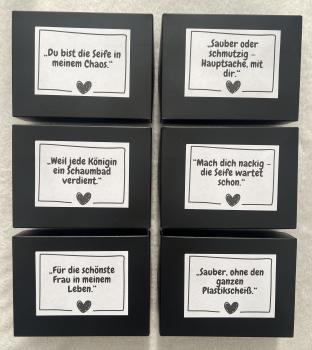 Preview: Geschenkbox Bio-Seife auf Heilwolle – handgemacht, natürlich, zum Schmunzeln