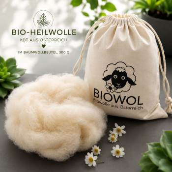 Bio-Heilwolle, kbT (300 g im Baumwoll-Beutel, fair hergestellt)