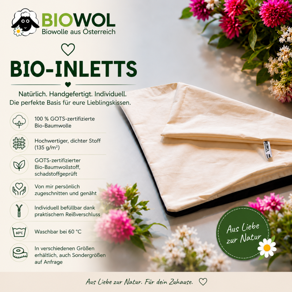 Preview: Organic pillow inlett 40x40 cm (without filling)