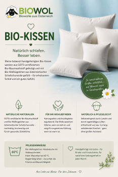 Preview: Bio-Kissen 30x30 cm gefüllt mit Bio-Wollkügelchen, mit Reißverschluss