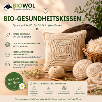 Preview: Kleine Trösterchen, Bio-Kissen, handgefertigt aus Bio-Baumwolle, gefüllt mit Bio-Heilwolle