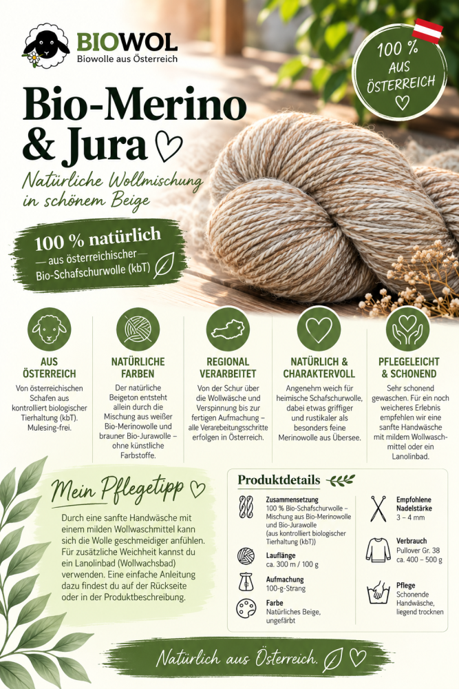 Preview: Organic Merino wool with organic Jura sheep wool (kbT) - beige