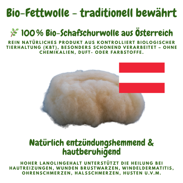 Bio-Heilwolle im Vlies, kbT (50 g im Baumwollsäckchen, fair hergestellt)