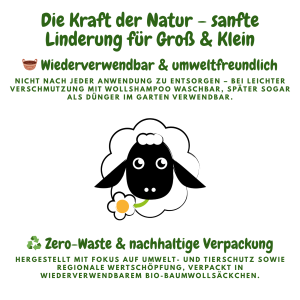 Bio-Heilwolle im Vlies, kbT (50 g im Baumwollsäckchen, fair hergestellt)