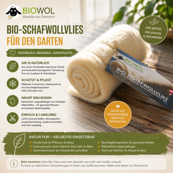 Bio-Schafwollvlies, kbT (Rolle ca. 20 lfm, 2 m breit)
