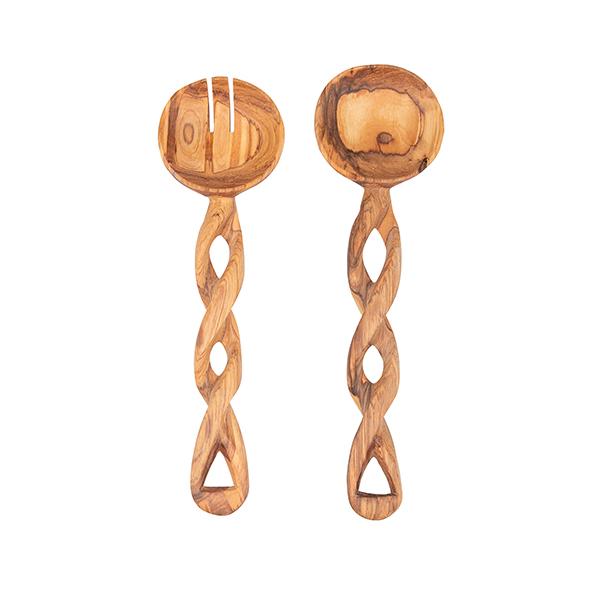 Salatbesteck TWIST aus Olivenholz – Einzigartige Handwerkskunst aus Kenia